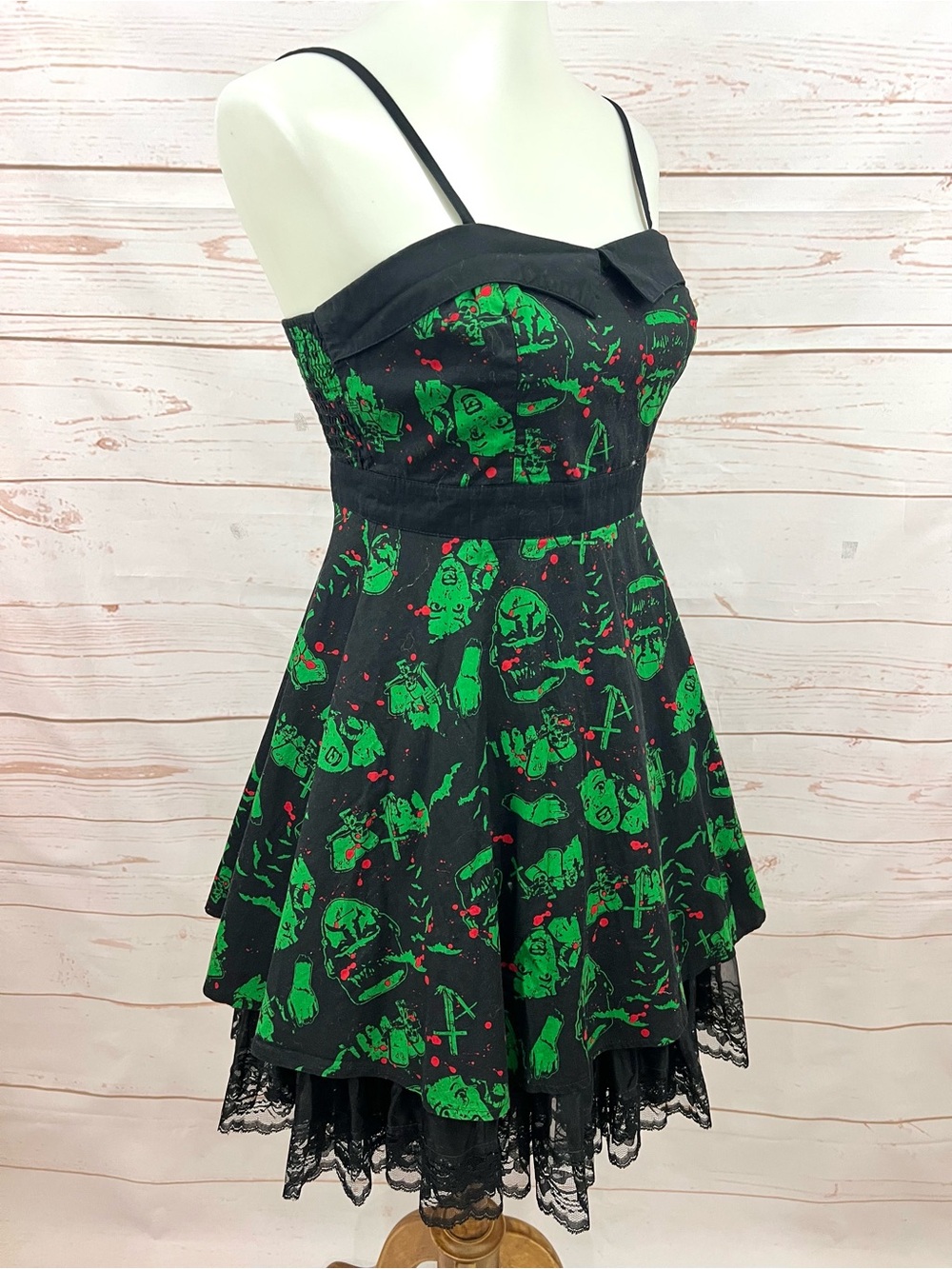 SOLD Hell Bunny Modcloth Frankenstein Goth Cemetary Sleeveless Retro Swing Dress - Picture 5 of 16
